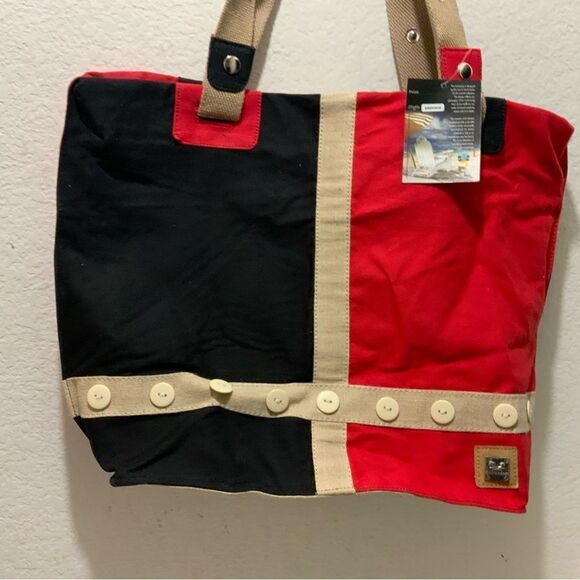 SUN N SAND 14”x18” Large zippered Tote beach Bag buttons accents - Picture 6 of 10